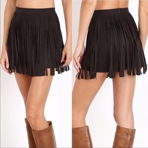BB Dakota Barton Faux Suede Fringe Skirt NWOT